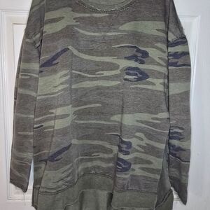 Z Supply Weekender Camouflage Hi-low Slip Hem Long Sleeve Sweater